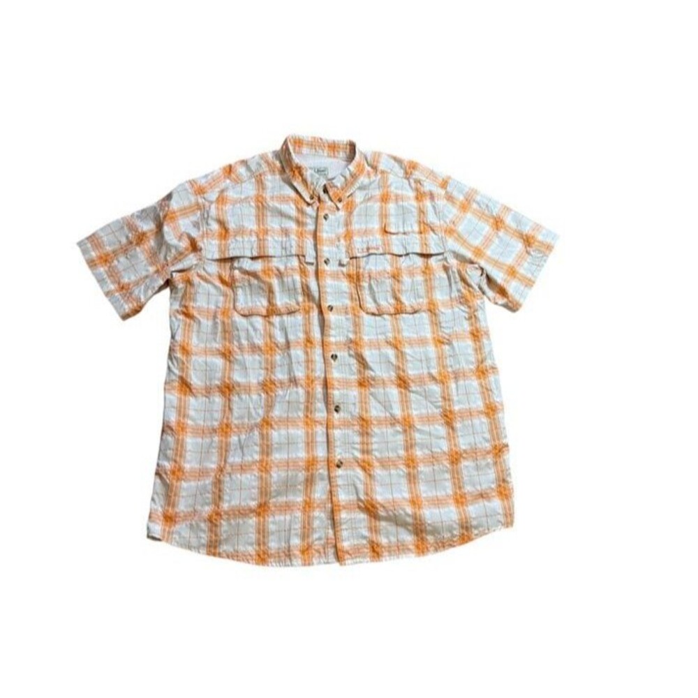 L.L. Bean Fishing Shirt Mens Size XLT  Tall  Button Front Orange Plaid Vented